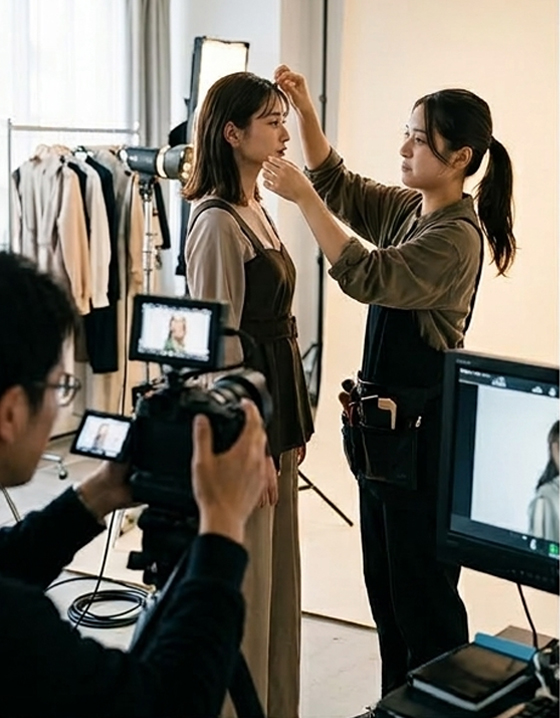 撮影現場のヘアメイク
